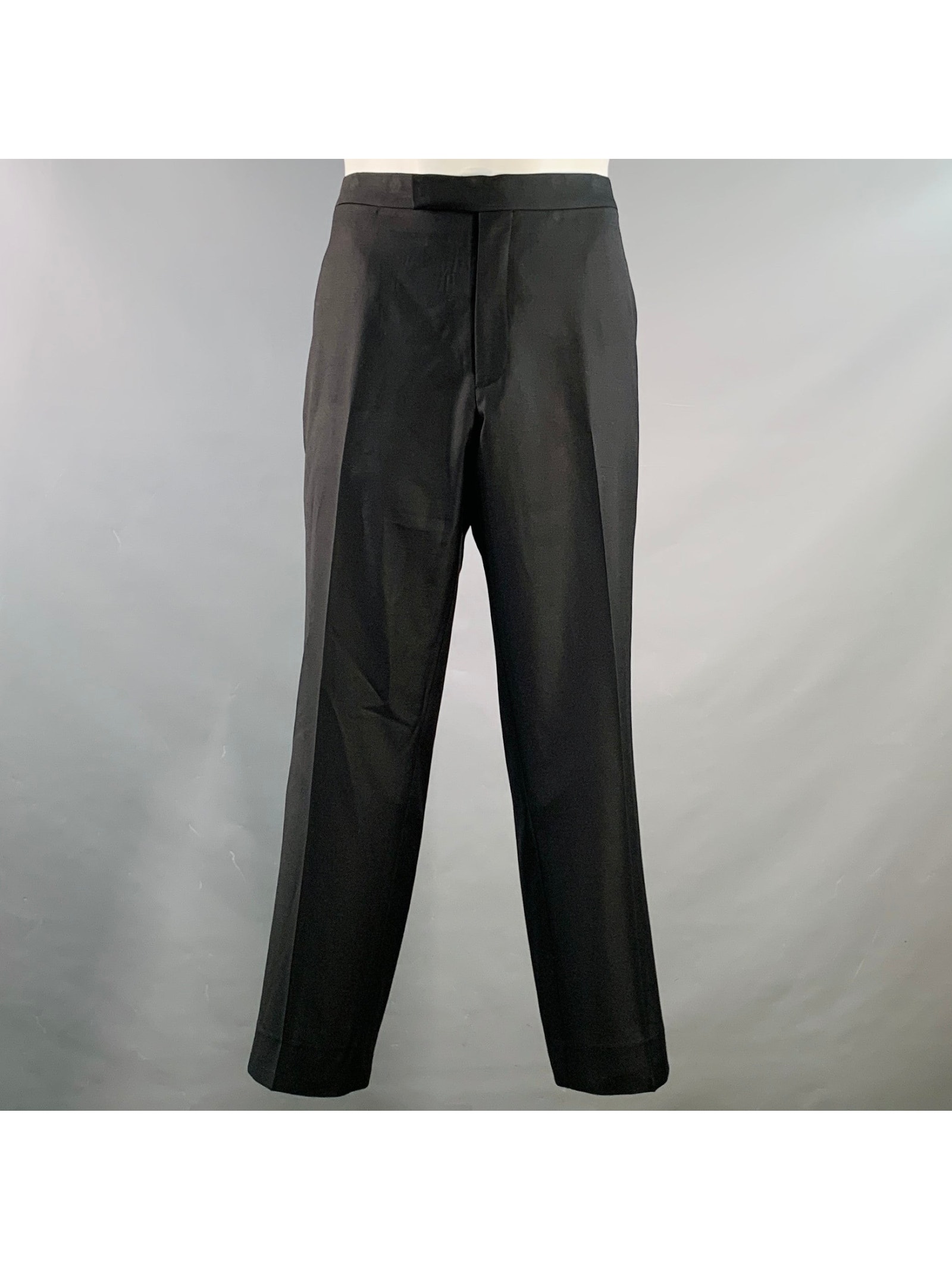 Suitsupply Size Xxl Black Wool Flat Front Dress Pants